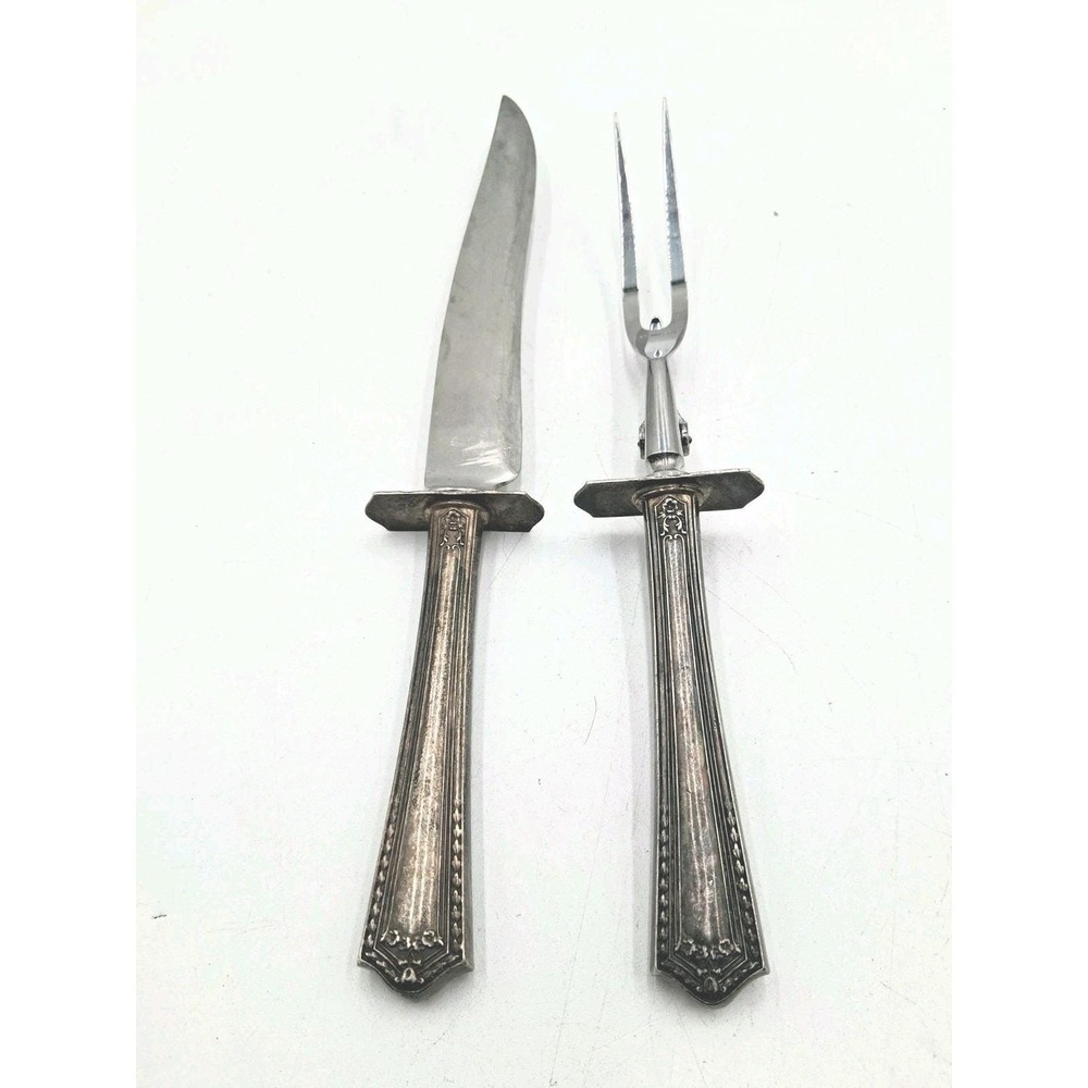 Rare Vintage Alvin Stainless Carving Set Sterling Silver Handled
